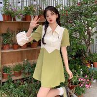 ราคา NICK Dress Women POLO Collar Contrast Color Design Slit New Slim Dress High Waist Long And Short Black Casual Green Sweet Blue Fashion Student Daily Date (16112004190)