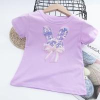 ราคา Girls T shirt 2023 New Cartoon Bunny Sequined Patch 100 Cotton Short Sleeve Round Neck Tops (15086835894)