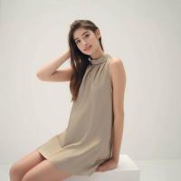 ราคา Closet Crush Mini dress with sleeveless and high neck detail Mocha เดรสแขนกุดคอสูง (21119809361)