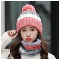 ราคา หมวก ปลอกคอไหมพรมตกแต่งปอมปอม 3โทน บุขนอุ่นด้านใน (9910441451)