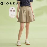 ราคา GIORDANO ผู้หญิง กางเกงขาสั้นลำลองบางเอวกึ่งยางยืดผ้าฝ้ายทอป่านธรรมชาติจับจีบ Free Shipping 05403301 (18444116747)