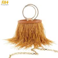 ราคา กระเป๋าถือ กระเป๋าสะพายไหล่ ประดับขนนกกระจอกเทศ พร้อมสายสะพาย แฟชั่นสําหรับสตรี (16454647378)