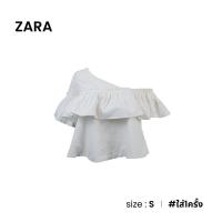 ราคา Zara เสื้อปาดไหล่เดียวดีเทลระบาย สีขาว W001 199 (21006635719)