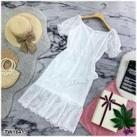 ราคา 16413 เดรสสั้น ผ้าลูกไม้ แต่ชายระบาย ชุดไปงานบวช ชุดทำบุญ ลุคสาวหวาน เสื้อผ้าแฟชั่น ชุดเที่ยว (16980055692)