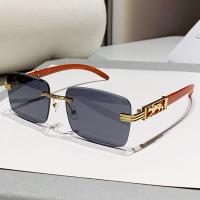 ราคา เสือชีตาห์ขาไม้แว่นตากันแดดตกแต่งแว่นกันแดดกรอบโลหะหัวเสือดาวสี่เหลี่ยมไร้กรอบย้อนยุค (20971058486)