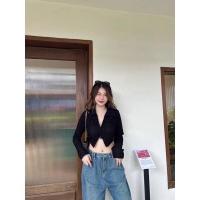 ราคา เสื้อครอปแขนยาวกระดุมหน้า (18878496433)