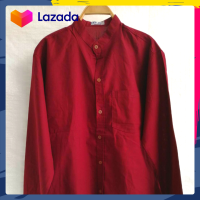 ราคา เสื้อเชิ้ตคอจีนผู้ชาย แขนยาว สีแดงเลือดหมู ผ้าอ๊อกฟอร์ด (19680717456)