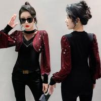 ราคา YIMEI เสื้อยืดผู้หญิงสีม่วงประกายสีม่วงเสื้อ2023ล่าสุดแขนยาวฤดูใบไม้ผลิและฤดูใบไม้ร่วงเสื้อเชิ้ตลีลาศ (20562465114)