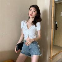 ราคา เสื้อครอปไหมพรม แขนสั้นคอวี ไขว้หน้า เซ็กซี่เล็กน้อย แฟชั่นวัยรุ่น lune 9365 (11030861679)