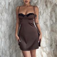 ราคา ชุดเดรสผู้หญิง เดรส ชุดเดรส dress เดรสผู้หญิง ชุดเดรสสวยๆหรู เดรสซาตินดีเทลลูกไม้ (20139283506)