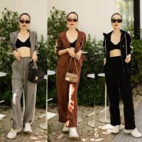 ราคา เซตวอร์ม 2 ชิ้น เสื้อแจ็คเก็ตฮู้ดแต่งแถบ กางเกงขายาว VSHOP (18417725247)