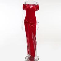 ราคา Womens Dress Elegant Tunics Pull Sleeve High Split Evening Party Dresses Y2K Tight Long Maxi Formal Vestidos Red Black 2022 (13018986581)