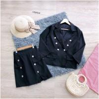 ราคา 17570 ชุดเซท ชุดสูท เสื้อสูท คอปก แขนยาว กระโปรงสั้น แต่งกระดุม ดีไซน์เรียบหรู ชุดทำงาน เสื้อผ้าแฟชั่น (16980331074)