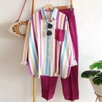 ราคา Lanrui ชุดวอร์มลำลองของผู้หญิง 2 ชิ้นชุดเสื้อแขนยาวลายและชุดกางเกงขาสั้นมินิเอวสูงหลวม (17941098805)