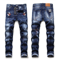ราคา Dsquared2European and American trendy torn hole patch with splashed ink digital printed zipper decorative pendant slim fitting elastic jeans (19018531192)