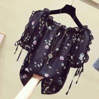 ราคา เสื้อแขนสั้นชีฟองเปิดไหล่สำหรับผู้หญิงเสื้อเชิ้ตผ้าชีฟองลายดอกไม้ MODE Korea เสื้อเปิดไหล่ปล่อยฤดูร้อน2022 (17133786292)