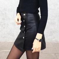 ราคา New Arrival 2021 Spring Women PU leather Mini Skirt A Line Buttons High Street Skater Skirt High Waist Elegant Femininas SK8702 (12958229991)