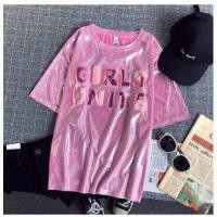 ราคา พร้อมส่ง เสื้อยืดแขนสั้น พิมพ์ลายตัวอักษร ผ้าวิ้ง เล่นแสง 3 สี (19149369064)