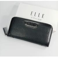 ราคา EL371 ELLE กระเป๋าสตางค์ผู้หญิงใบยาวซิปรอบ สีดำ หนังลายสาน หนังแท้ โลโก้ดำ ของใหม่ ของแท้100 (6144830903)