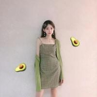 ราคา เดรสสั้นสายเดี่ยวลายสก็อตสีเขียว ผ้าใ่ส่สบาย ไม่ร้อน (20863488790)