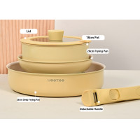 ราคา JEETEE 5 Piece Non Stick Detachable Handle Cookware Induction removable handle pans and pots (20688874619)