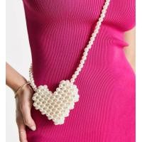 ราคา กระเป๋าลูกปัดมุก กระเป๋าสะพายข้างขนาดเล็กรูปหัวใจ heart bead bag (20317148614)