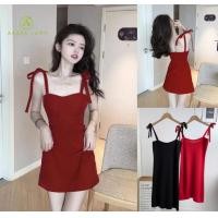 ราคา AL CF0502 เดรสสายเดี่ยว ชุดเดรสสั้นสายเดี่ยวไหมพรมรัดรูป เดรสไหมพรม สายผูกได้ 98068 (12490396789)