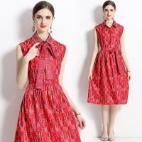 ราคา Women New Dress Real Shot Print Ews Midi Dress Red Sleeveless A Line DRESS (18672555226)