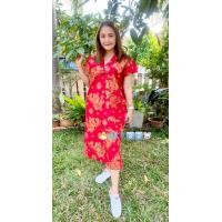ราคา เดรสคอวีสีแดงตรุษจีน เดรสกะเหรี่ยงลายมงคลตรุษจีนสีแดง (12261063871)