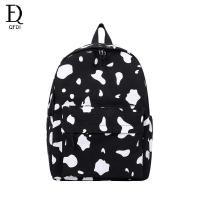 ราคา QFDI ใหม่ลายวัวกระเป๋าเป้ผ้าใบกระเป๋านักเรียนน่ารักจุดสีดำสีตัดกันกระเป๋าเป้นักเรียน (13996474547)