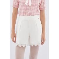 ราคา EP กางเกงขาสั้นแต่งลูกไม้ ผู้หญิง สีขาว Lace Trim Shorts 4636 (17548629508)