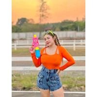 ราคา เสื้อสาวอวบผ้าเรย่อนแขนยาว ไขว้ อก38 48 (19763415239)