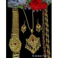 ราคา เครื่องประดับชุดไทย เครื่องประดับออเจ้า เครื่องประดับโบราณ จัดเซต สร้อยทับทรวง สายเข็มขัด หัวเข็มขัด ต่างหูแบบเจาะ สังวาลย์ 2 เส้น ได้ครบตามภาพ (21050228378)