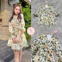 ราคา งานป้าย BT Studio เดรสสั้นแขนยาวคอวีปลายแขนแต่งพู่ ช่วงอกแต่งแถบเฉียงไล่ลงมาจับจีบย่นช่วงกลางเอวงานพิมพ์ลายดอกไม้สีเหลือง (20048971754)