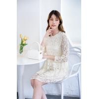 ราคา เดรสลูกไม้แขนยาว เดรสลูกไม้ผ้านิ่ม มีซับใน แต่งซิปหลัง รุ่น8198 (15664260212)