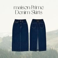 ราคา maison KEEPS Prime Denim Skirts กระโปรงยีนส์ เอวสูง ป้ายหนังแท้ (20713971639)
