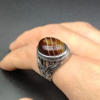 ราคา เครื่องประดับผู้ชายแฟชั่นลำลองสีน้ำตาลอาเกตแหวนเงินแต่งงานเหล็กกล้าผสมไทเทเนียมแหวนหมั้น (20585796482)