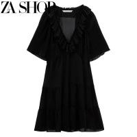 ราคา Zaraมีน้อชุดเดรสแขนระบายนสำหรับผู้หญิง3564080มีจีบตกแต่งเป็นชั้นสีดำ (17722905156)