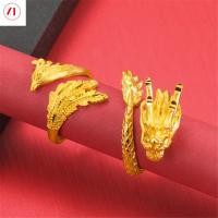 ราคา XTเครื่องประดับเกาหลี24KแหวนFrostedมังกรและฟีนิกซ์ผู้ชายและผู้หญิงชุบทอง (4277010118)