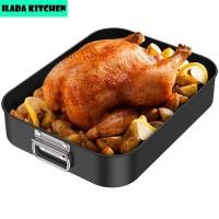 ราคา กระทะแบบทอดไม่ติดกระทะลาซานญ่าถาดอบลึกถาดอบสำหรับเตาอบ16X11 6X3 15นิ้วสี่เหลี่ยมผืนผ้าเหล็กกล้าคาร์บอนสำหรับจานอบเค้กกระทะลาซานญ่าที่จับสเตนเลสสตีลแบบไม่ติดกระทะกระทะย่างเหล็กคาร์บอน (20808916909)