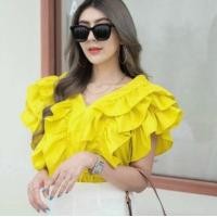 ราคา เสื้อคอวีหน้า วีหลัง ระบายแขน 3ชั้น ขนาดฟรีไซร้ (17036766002)