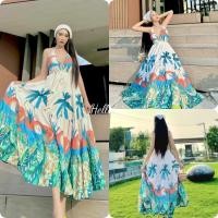 ราคา เดรสสายเดี่ยวลายต้นมะพร้าวผ้าไหมอิตาลี รูดปรับได้เลยค่ะ ใส่เป็นคล้องคอ เก๋ไปอีก ด้านหลังผูกโบว์ (19726271343)
