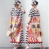 ราคา 3571 MondLune ชุดเดรสยาว มีเชือกให้ ตัวยาว สไตล์โอฮีเมี่ยน แขนสั้น คอกลม แต่งโบว์หลัง มีกระเป๋าข้าง ผ้าไหมอิตาลีพิมพ์ลายดิจิตอล (20421176271)