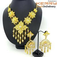 ราคา Vintage jewelry ชุดไทยซ็ตโบราณสร้อยชุดต่างหูเพื่อนเจ้าสาวเจ้าสาว thaiwedding สีทองเครื่องประดับสร้อยคอ (21027286900)