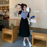 ราคา NICK Dress Women POLO Collar Contrast Color Design Slit New Slim Dress High Waist Long And Short Black Casual Green Sweet Blue Fashion Student Daily Date (16112004180)