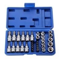 ราคา คุณภาพสูง Dropshipping 34ชิ้น Torx Star Sockets Bit Set ชาย หญิง E Security Bits Drive เครื่องมือมือถือ Torque Star Socket (16680169045)