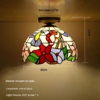 ราคา ไฟ LED เหล็กดัดสีโคมไฟแก้วติดเพดานสีสันสดใสแบบเมดิเตอร์เรเนียนไฟติดเพดานโคมไฟแก้วทิฟฟานี่30ซม ทางเดินห้องนอนไฟติดเพดานเพดานห้องโถง (20866991236)