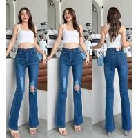 ราคา กางเกงขาม้าเอวสูงผ้ายืดแต่งขาดเก๋ๆ (20012863535)