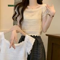 ราคา พร้อมส่ง เสื้อยืดผู้หญิง เสื้อครอป ไหมพรม คอเหลี่ยม แขนสั้น สไตล์เกาหลี เสื้อไหมน้ำแข็งบางๆ 75369 (20614549521)