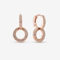 ราคา 925 Sterling Silver Sparkling Double Hoop Earrings Zircon Stone Rose Gold Earring For Women (21013266060)